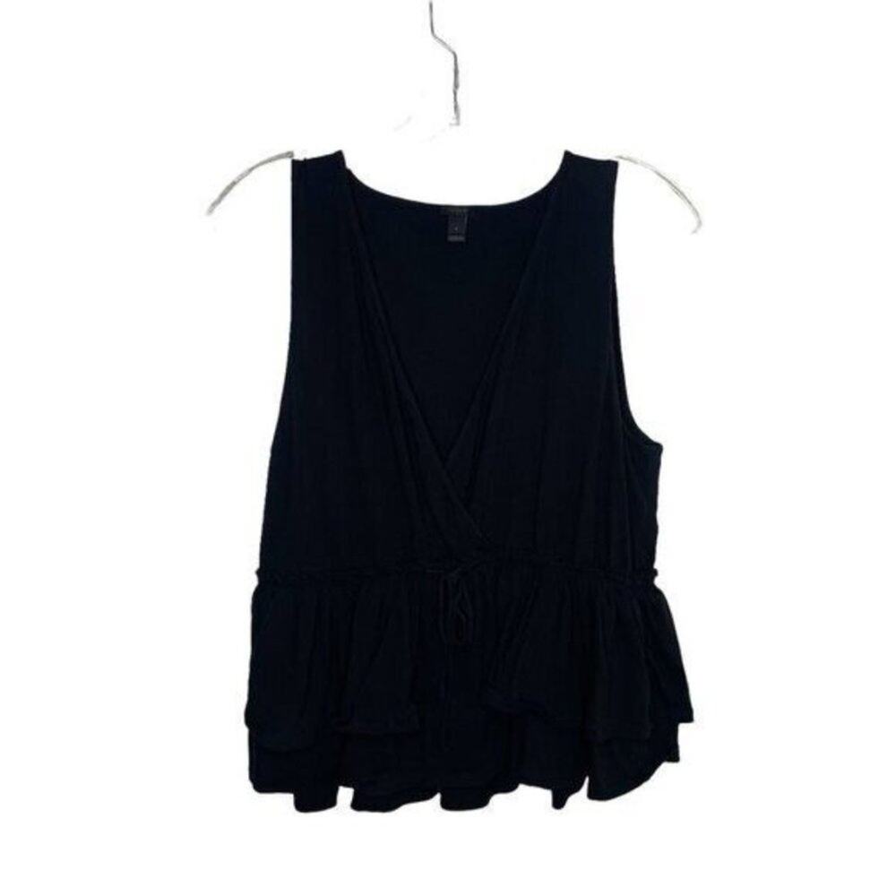 J.Crew Womens Top Size L Black Sleeveless V-Neck Pullover Casual Elastic Waist